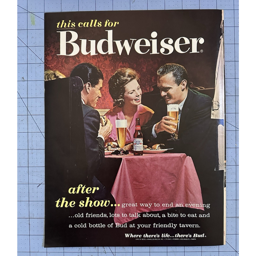 1962 Print Ad Budweiser Beer Couples Drink Bud at Dinner